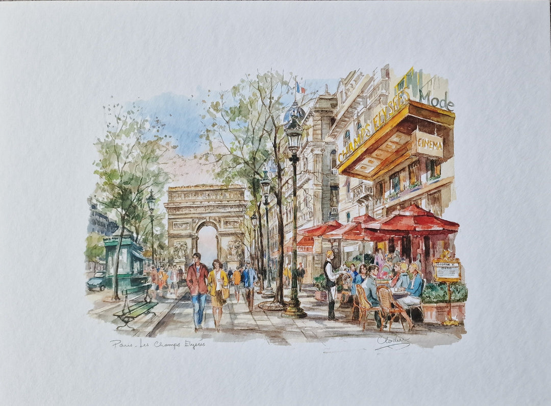 Kunstdruck , Paris Champs Elysees, ca. 18cm x 24 c