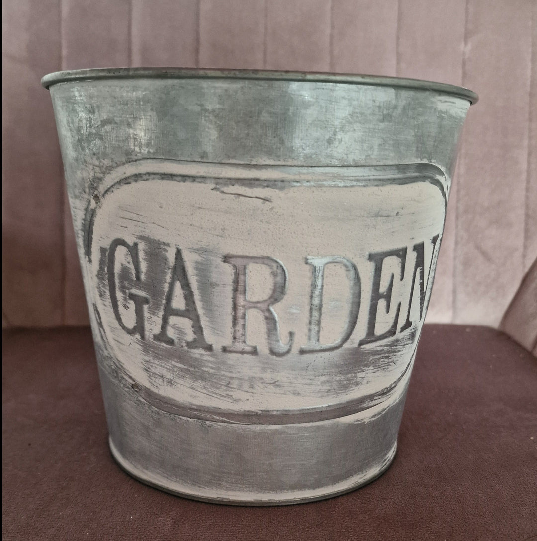 Blech-Pflanztöpfchen , zink mit Beschriftung "Garden"