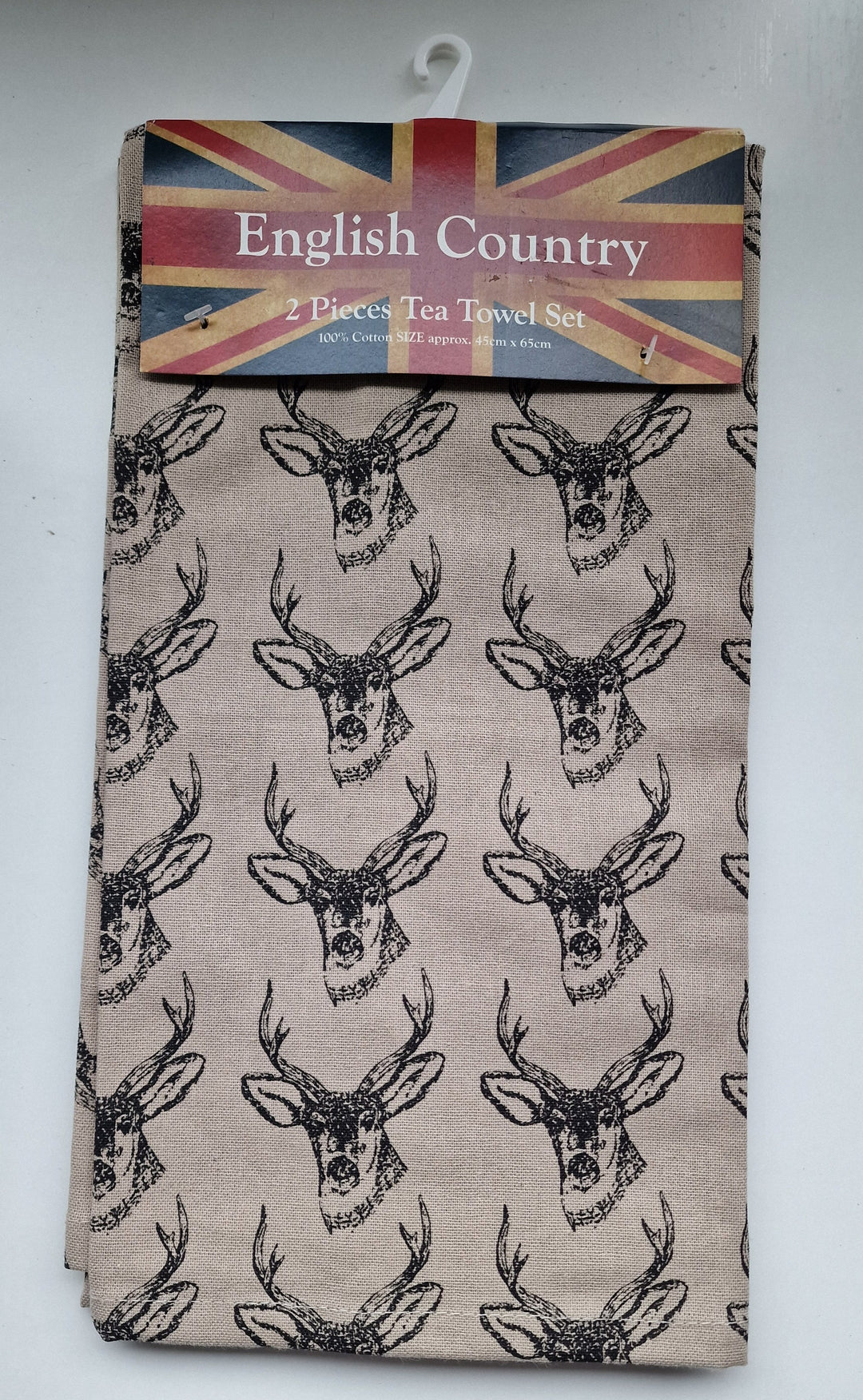 Geschirrtücher " English Country" , 2er Set mit Hirschmotiven , beige