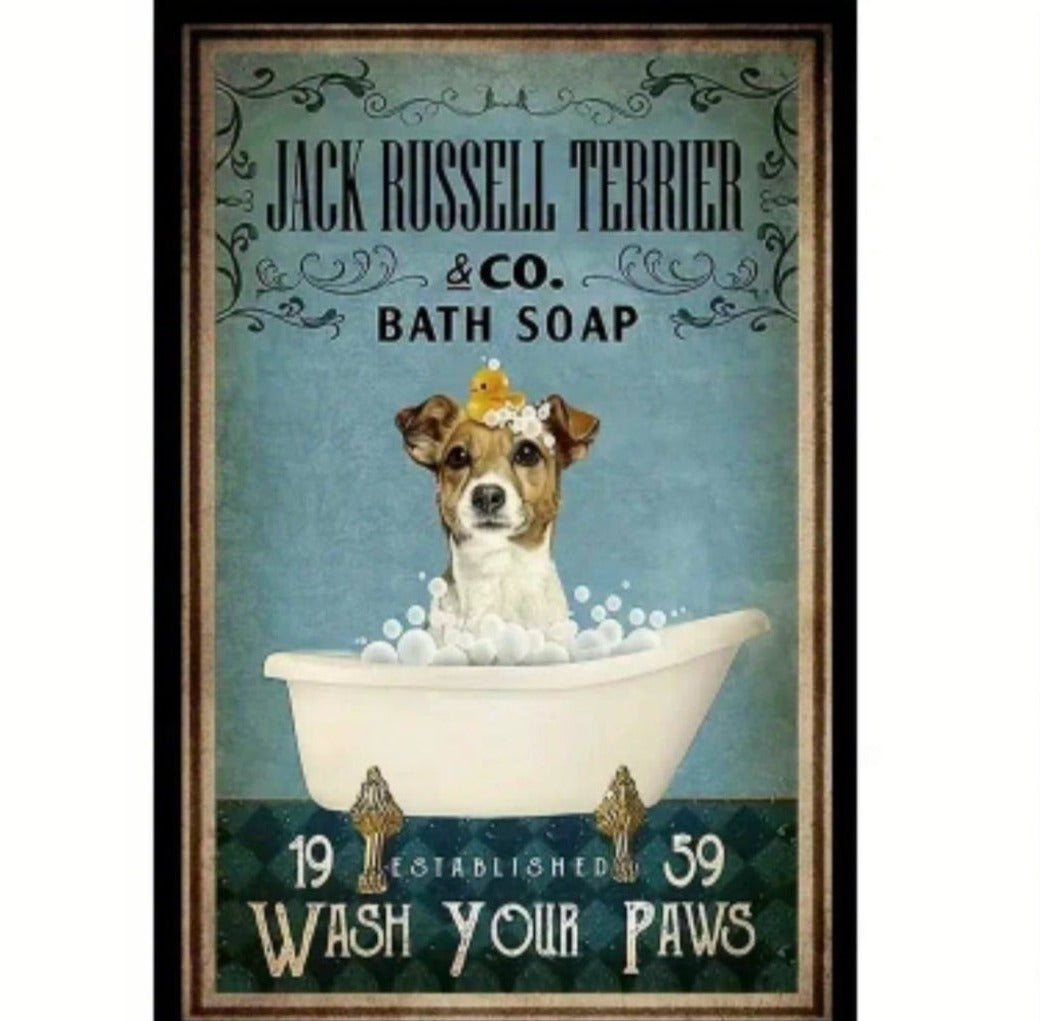 Blechschild ca. 30 cm x 20 cm " Jack Russell Terrier & Co Bath Soap"