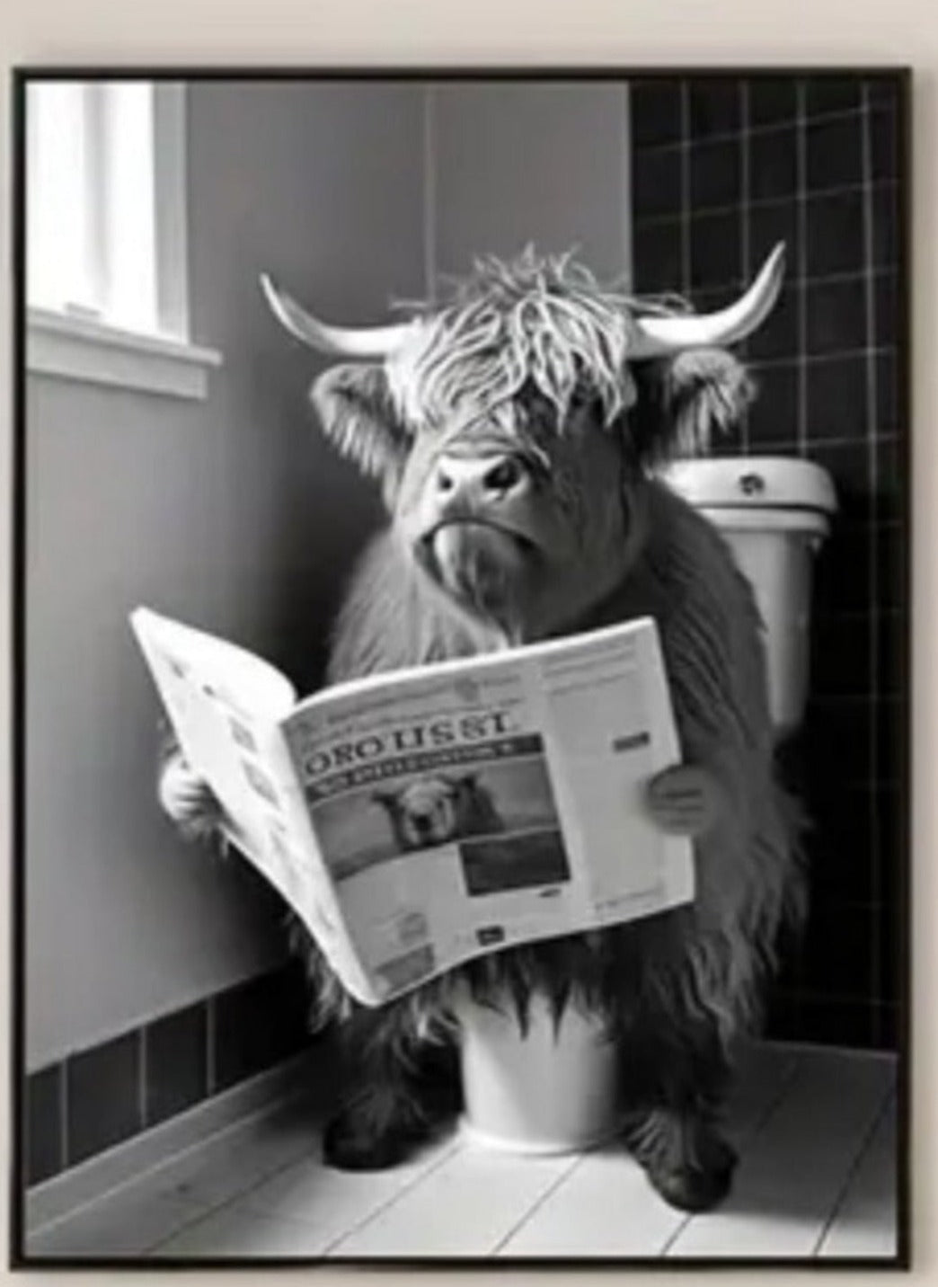Leinwand-Bild, ohne Rahmen "Highland Cow - auf Toilette " - Motiv 1