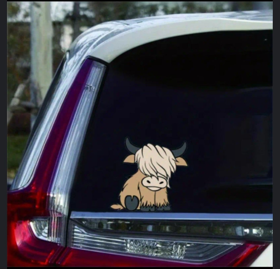 Aufkleber , mit lustigem "Highland Cow" - Motiv