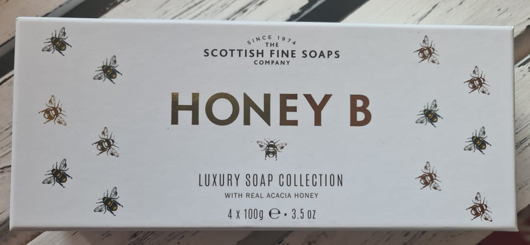 Scottish fine soaps. Serie "Honey B" Luxusseife. 4er Packung - British Moments