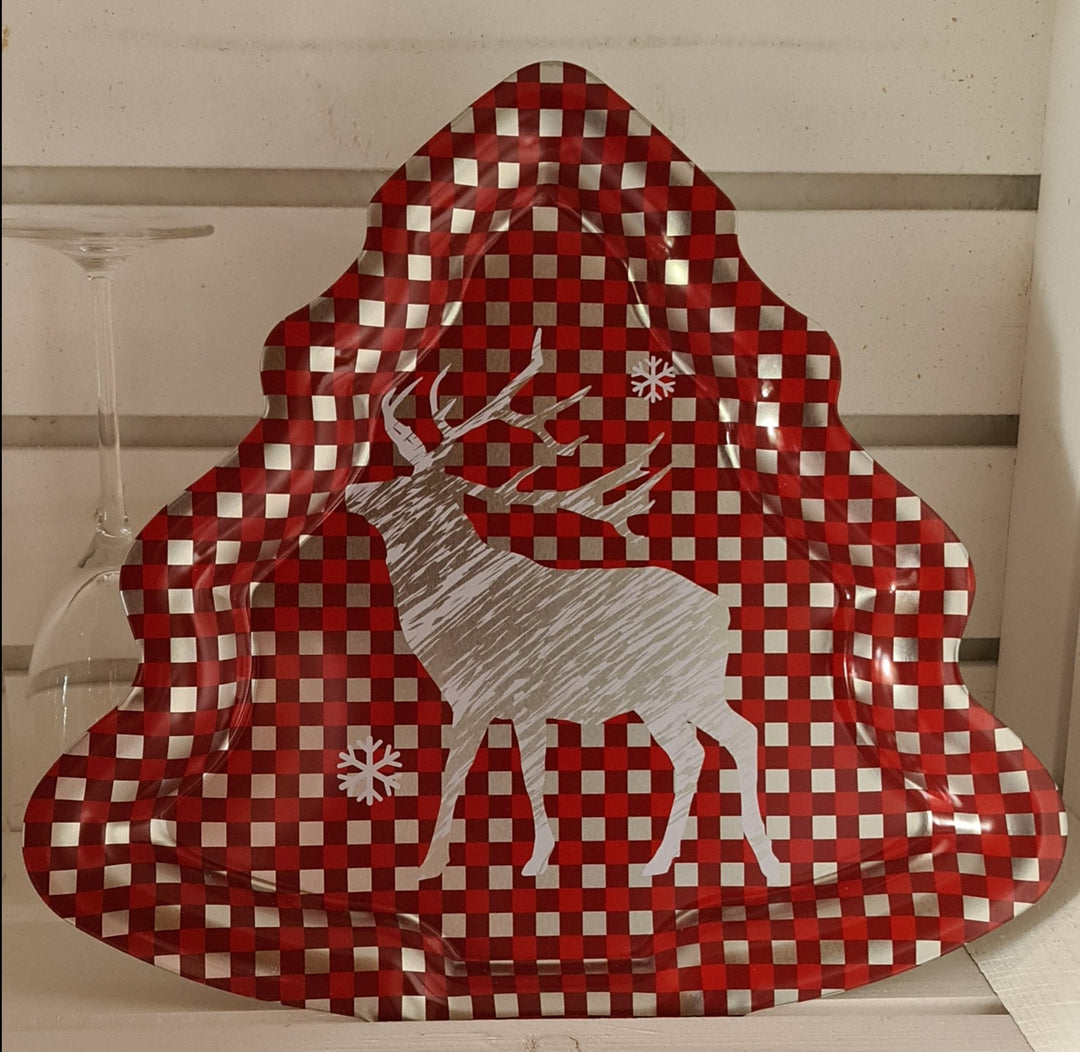 Blechteller in Weihnachtsbaumform mit Motiv "Hirsch" - British Moments / Fernweh-Kaufhaus