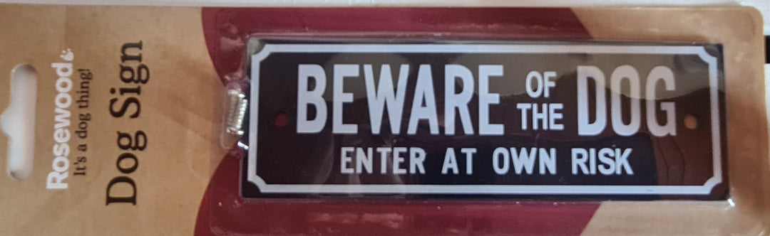Schild , ca. 16cm x 5cm Kunststoff mit Beschriftung , "Beware of the dog. Enter at own Risk" - British Moments / Fernweh-Kaufhaus