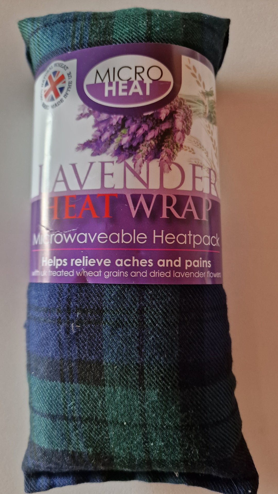 Wärmepack für die Mikrowelle. (Füllung Weizen und Lavendel), Tartan-Muster blau-grün
