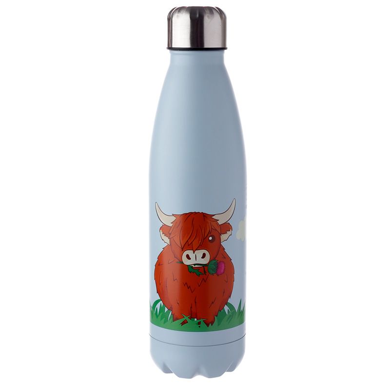Highland Cow. Wiederverwendbare isolierte Edelstahl Trinkflasche 500ml - British Moments / Fernweh-Kaufhaus