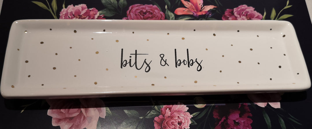 Ablageschale, Porzellan mit Beschriftung "bits and bobs", ca 20cm x 5 cm - British Moments