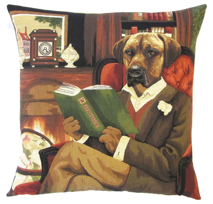 Kissen, "Rhodesian Ridgeback Reading Book" Handarbeit 45cm x 45 cm +++NEU, COMING SOON+++ - British Moments