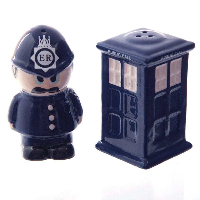 Polizist & Polizei Zelle Salz-und Pfefferstreuer Set, Keramik. Dr. Who's Tardis? - British Moments