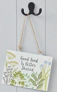 Gisela Graham London, Blechschild "Good Food is better be shared" , 20cm x 15 cm - British Moments
