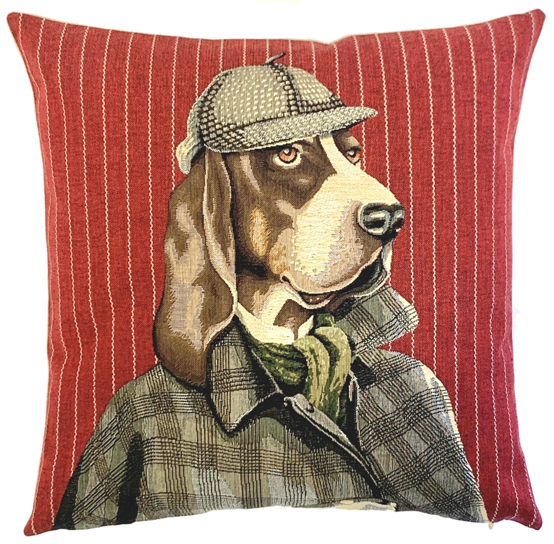 Kissen, "Sherlock Holmes Bassett" Handarbeit 45cm x 45 cm+++SCHON NACHBESTELLT +++ANFANG MÄRZ - British Moments / Fernweh-Kaufhaus