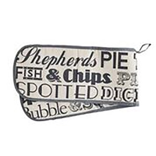 VICTORIA EGGS Ofenhandschuhe, grau, Motiv "English Dinner", Handarbeit - British Moments