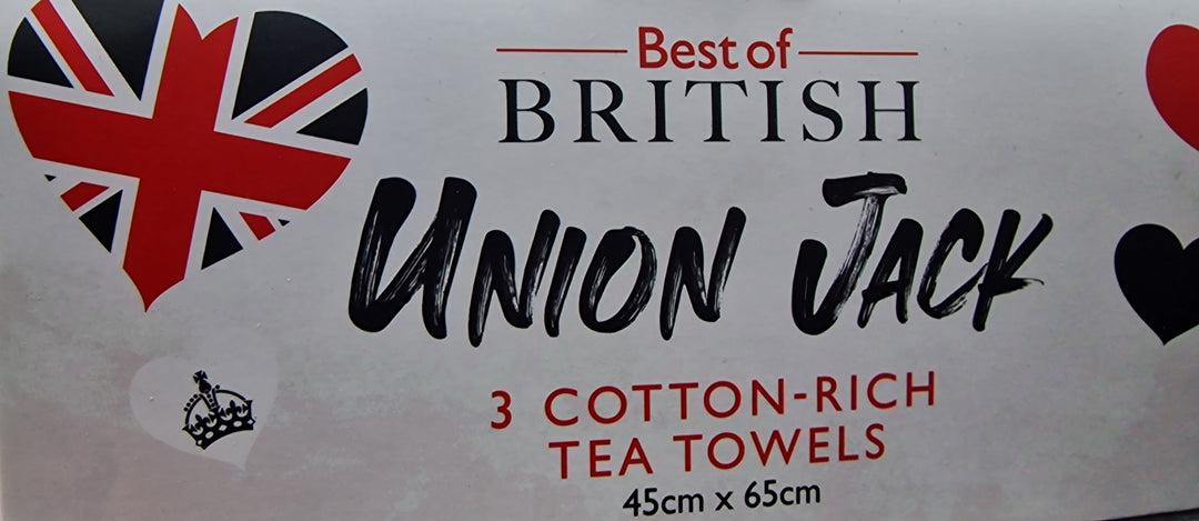 Geschirrtücher,  Baumwolle " Union Jack"mit Krönchen und Herzen , 3er Pack