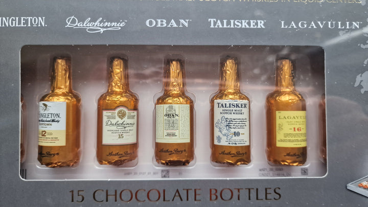 Anthon Berg Schokoladen-Flaschen" Single Malts Scotch Collection" 15 Flaschen, 230 gr