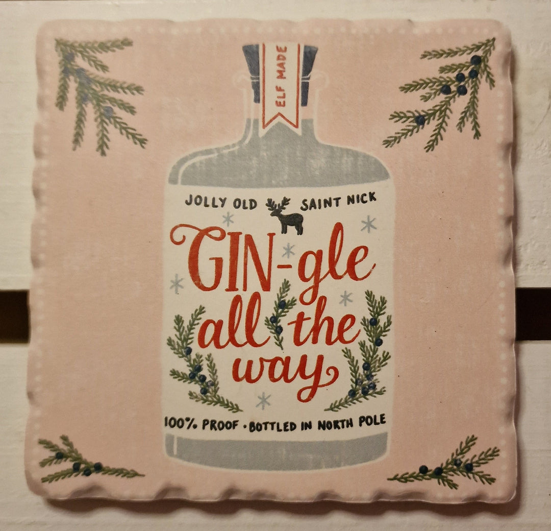 Keramik Untersetzer mit weihnachtlichem Spruch " GIN-gle all the way."