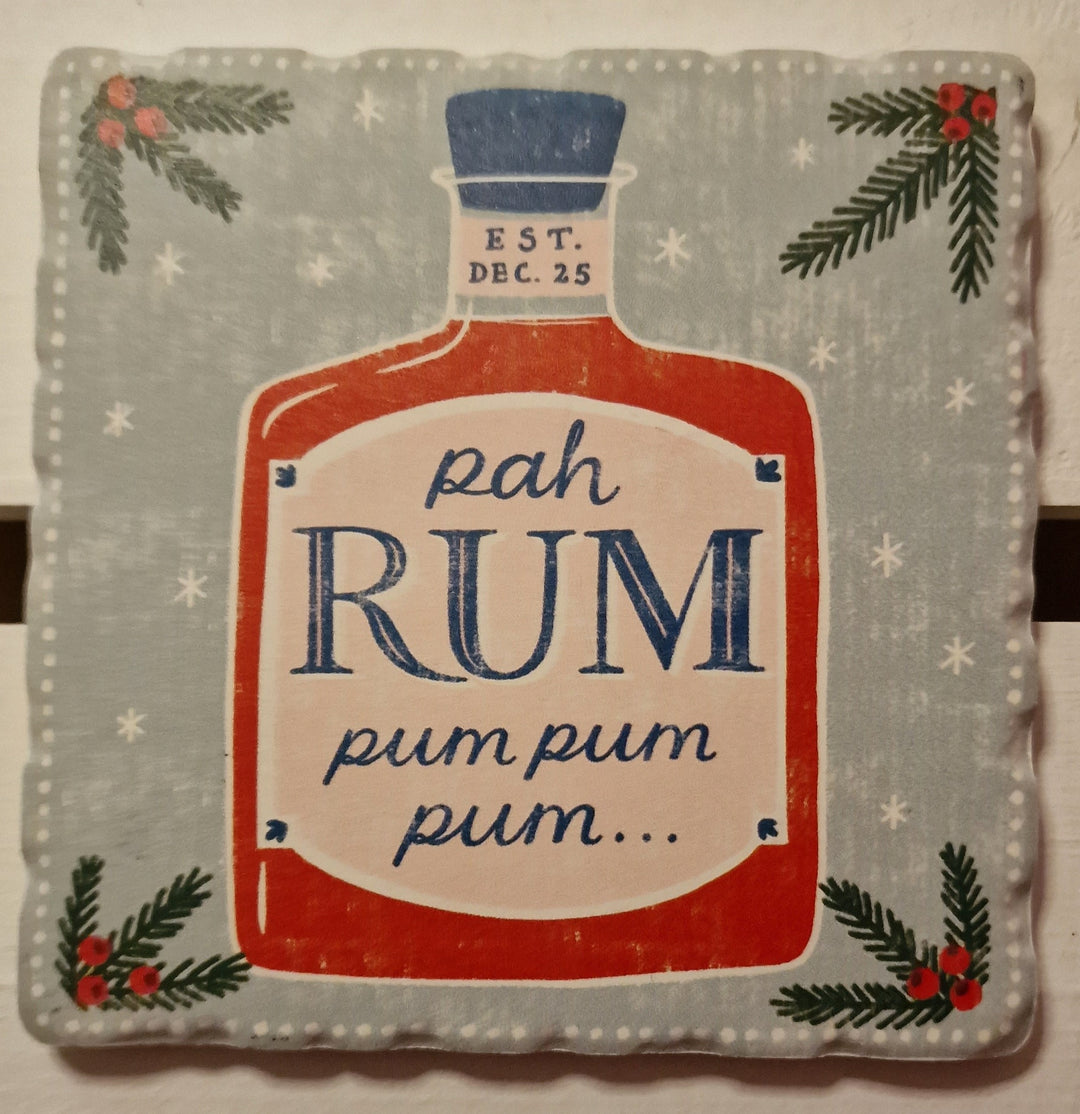 Keramik  Untersetzer mit weihnachtlichem Spruch " Rum..."