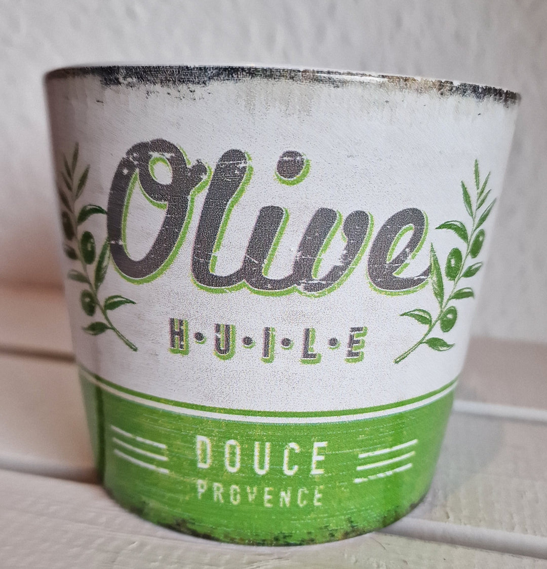 Blumentopf , "Olive Huile Douce Provence"  weiß/grün