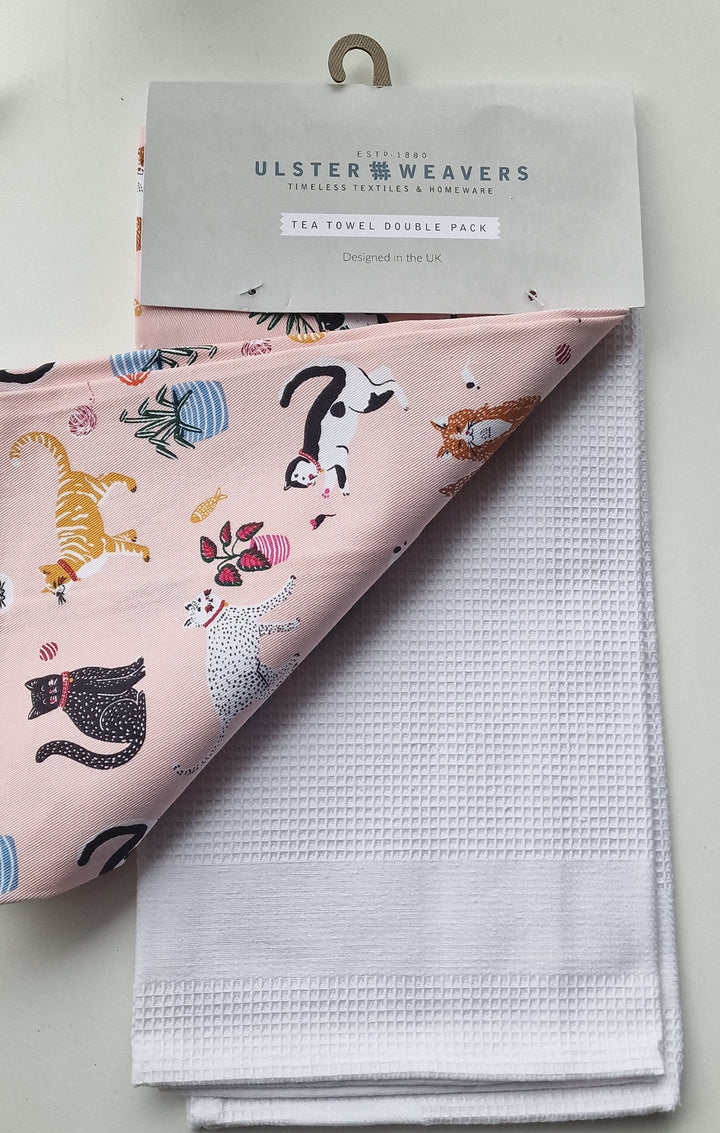 Ulster Weavers Geschirrtücher 2er Set  mit  Katzen - Motiven, rosa