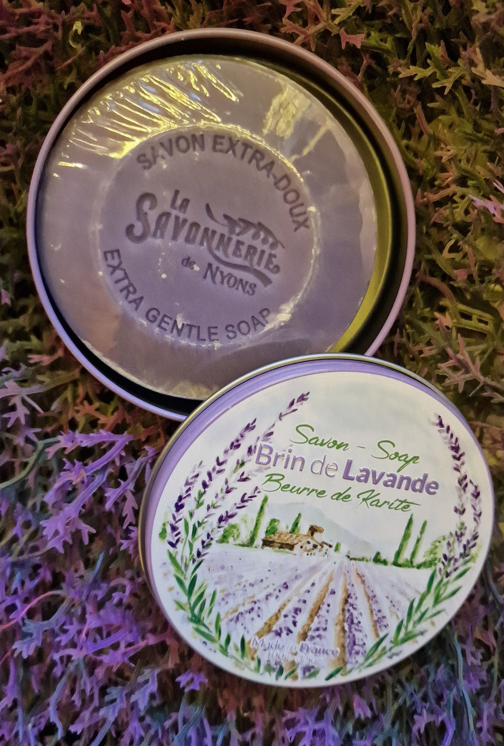 Herrlich duftende Lavendel-Seife in dekorativer Blechdose "Lavendel"  100 gr. Stück