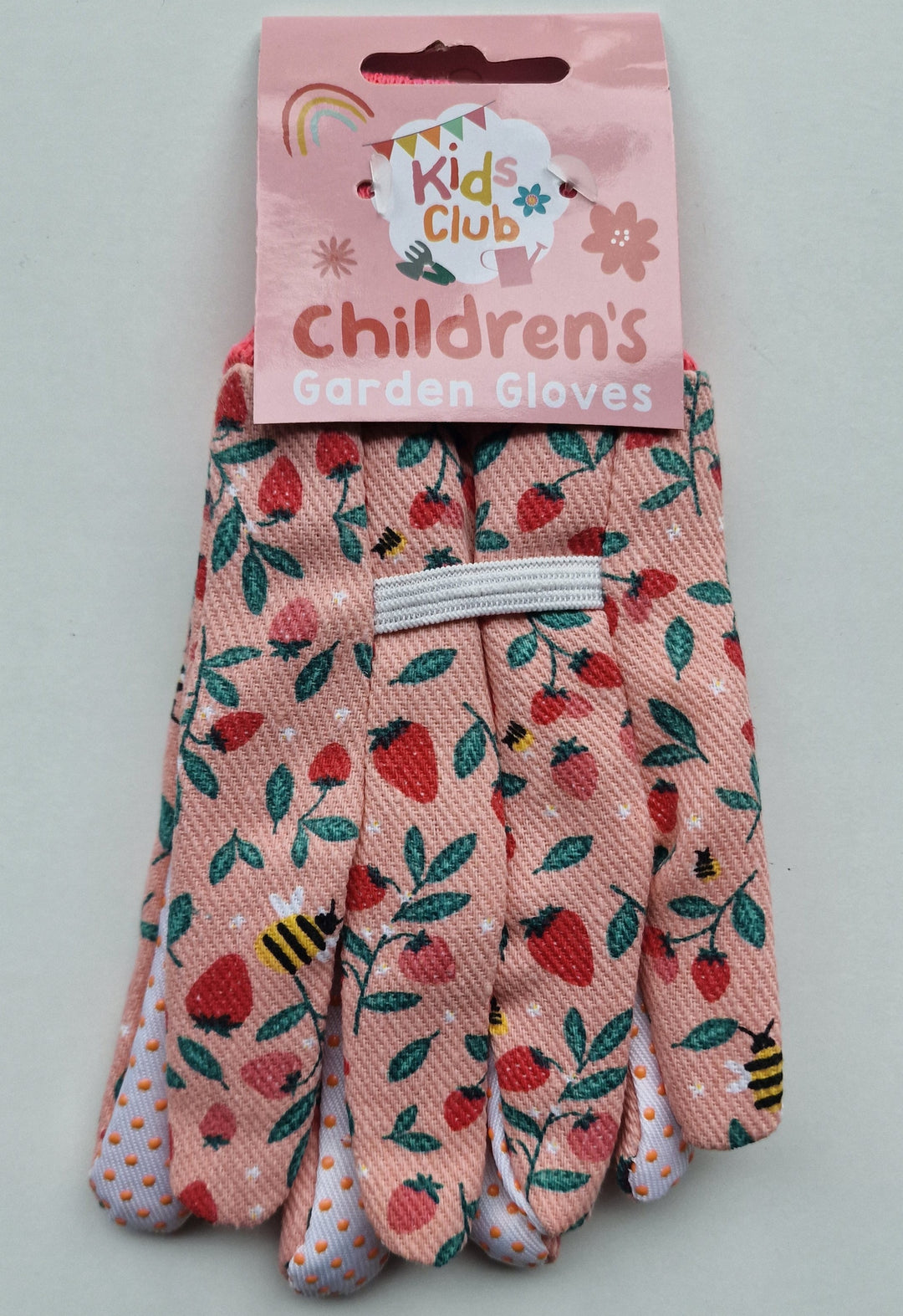 Kinder Gartenhandschuhe mit Erdbeer-und Bienendekor, rosa