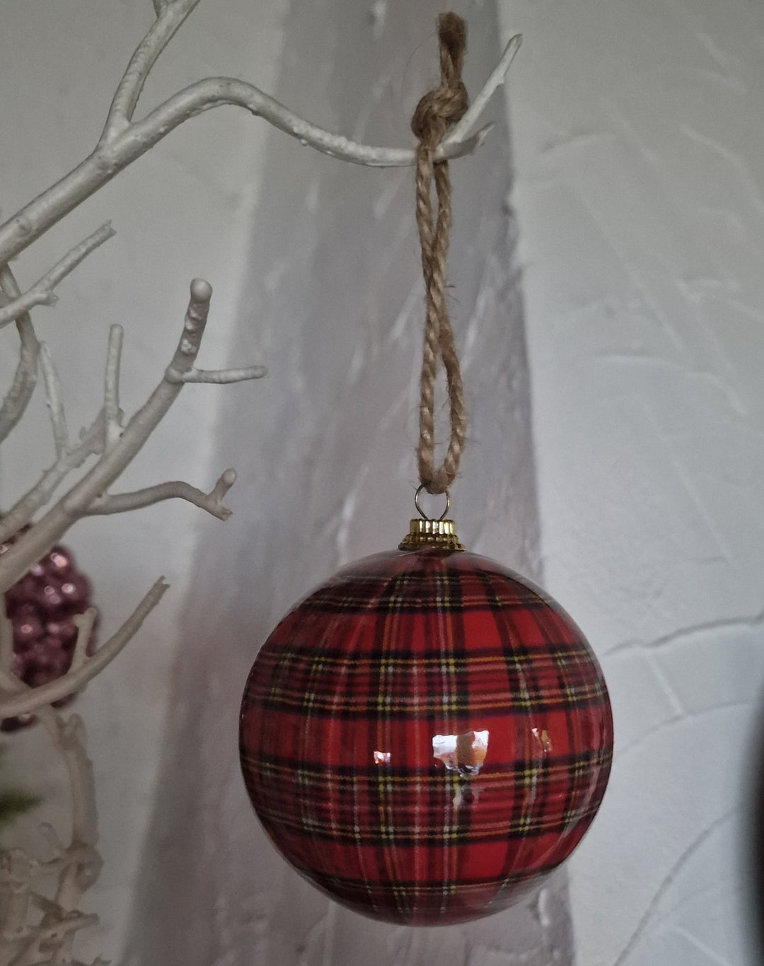 Weihnachtsbaumkugel Tartan-Style, Kunststoff , rot