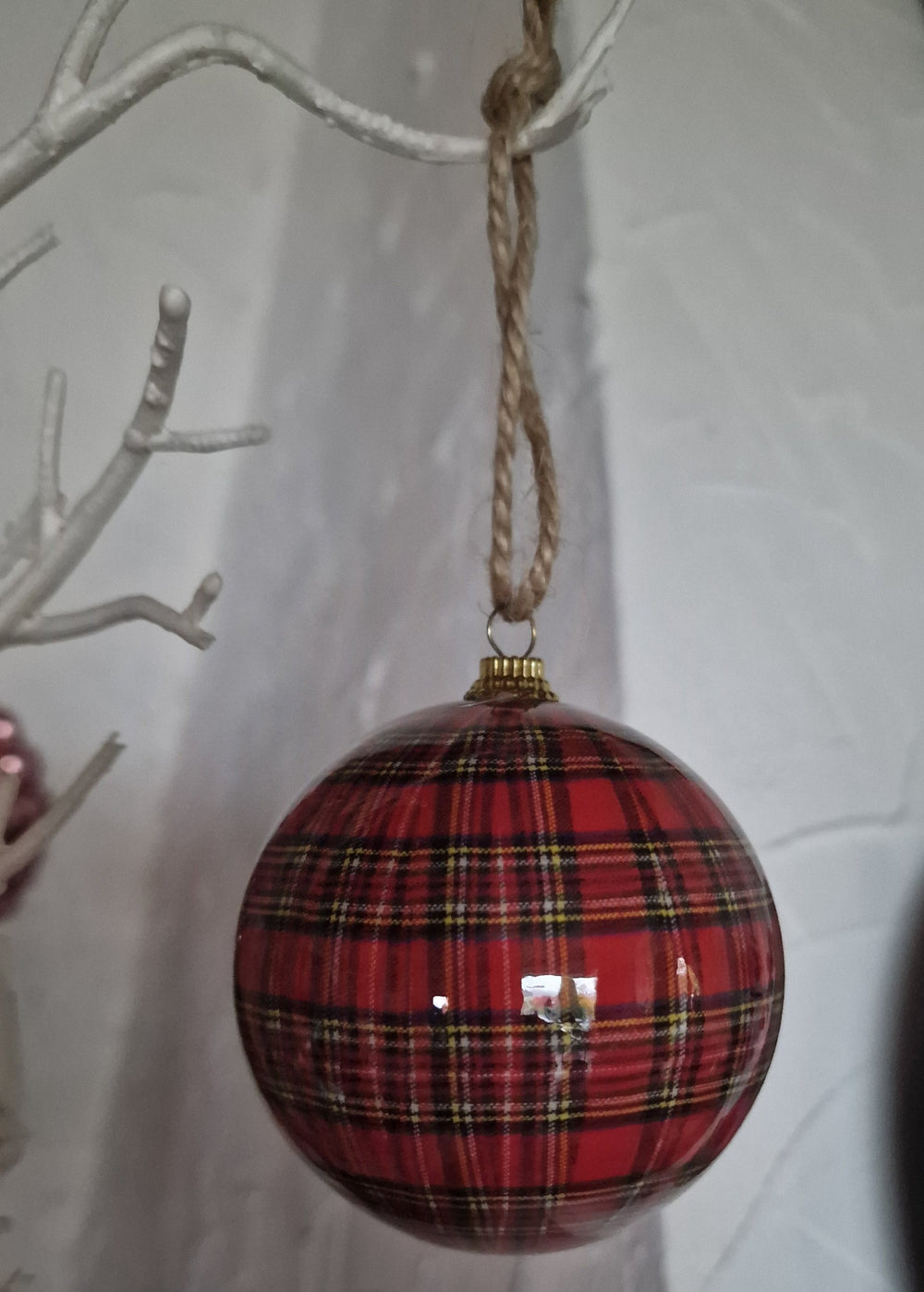 Weihnachtsbaumkugel Tartan-Style, Kunststoff , rot