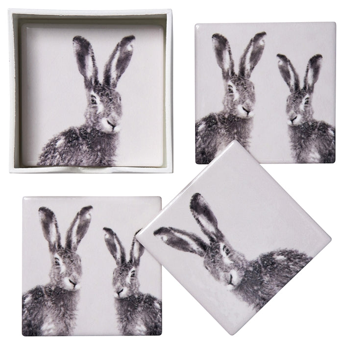 SALE !!! 4er Untersetzer Set ,Keramik,  Coasters mit Hasenmotiv "Hare" - British Moments