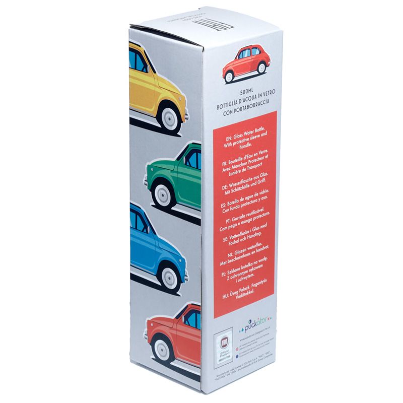 Fiat 500 Retro Glaswasserflasche mit Neopren -Hülle