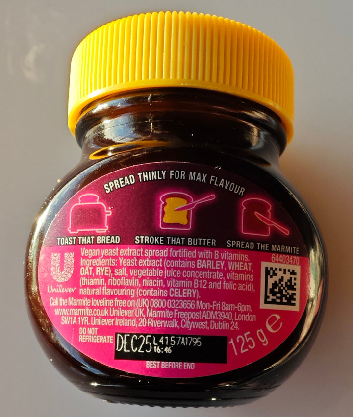 Marmite Glas, 125 gr. ( limited edition, pinkes Etikett)