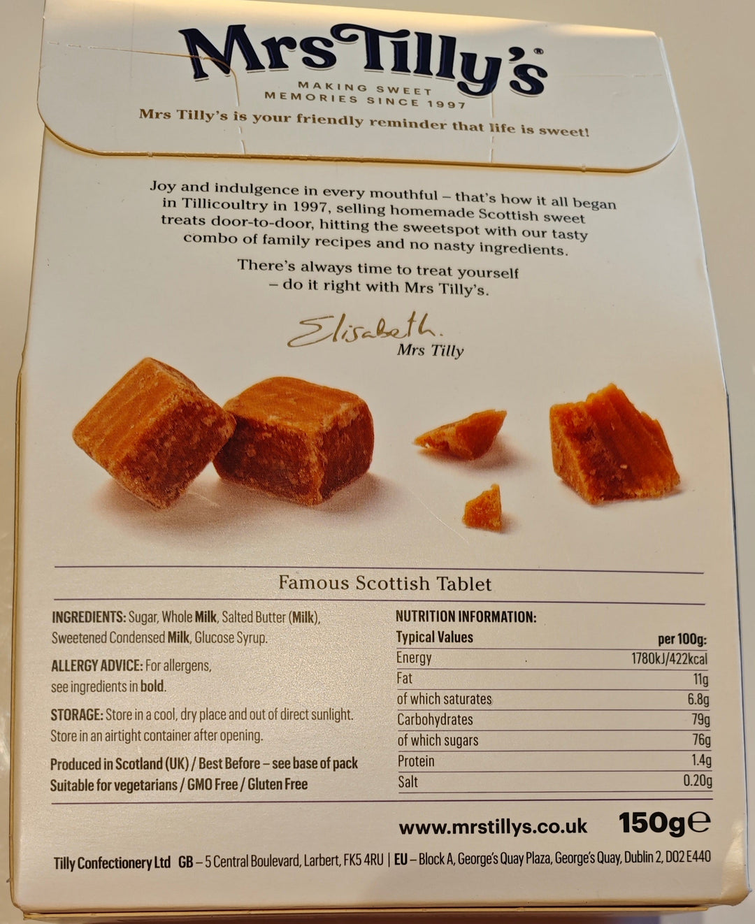 Mrs. Tilly's  Famous Scottish Tablet, Fudges, 150 gr. Packung