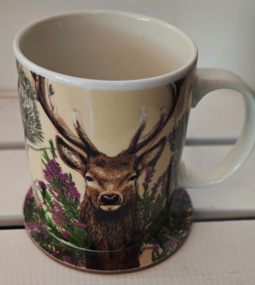 Wild Stag Platzhirsch Tasse / Becher mit Untersetzer , Porzellan