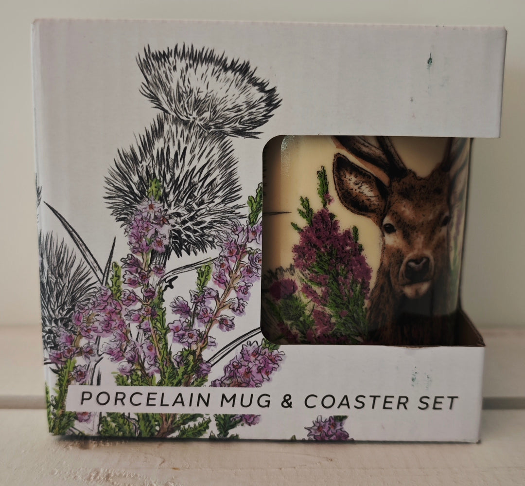 Wild Stag Platzhirsch Tasse / Becher mit Untersetzer , Porzellan