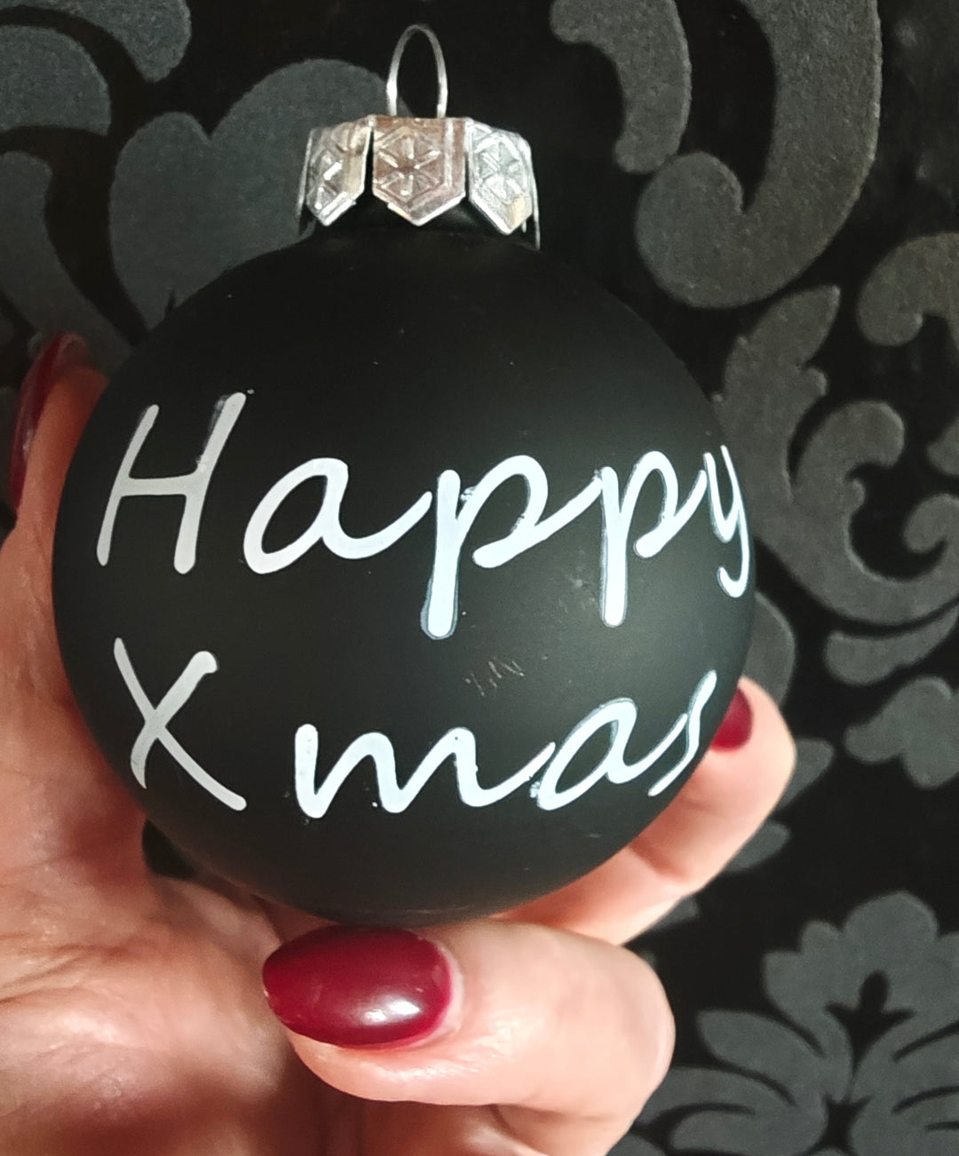 Weihnachtskugel klein, Kunststoff , schwarz "Happy X mas"