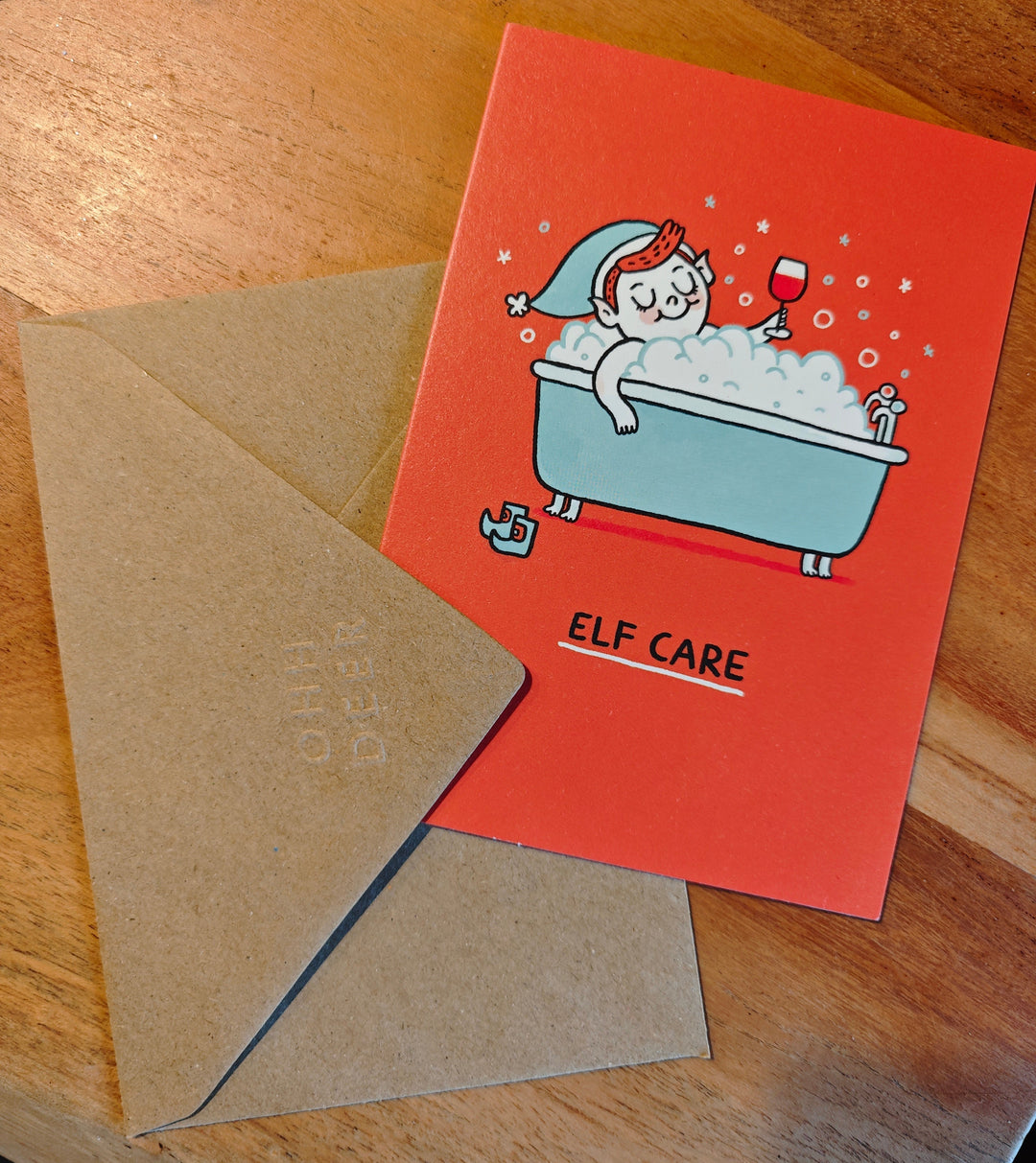Witzige Weihnachtskarte mit Umschlag "Elf Care"