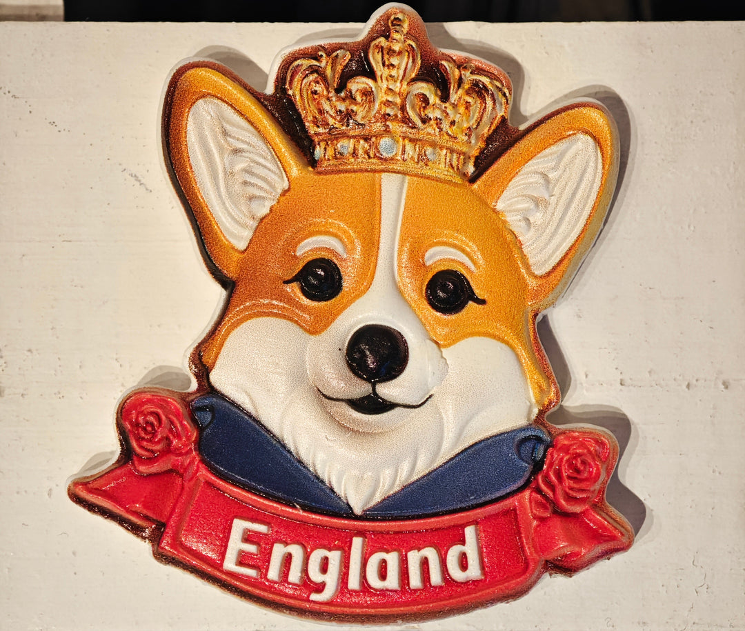 Kühlschrankmagnet Corgi mit Krone "England" , Polyresin