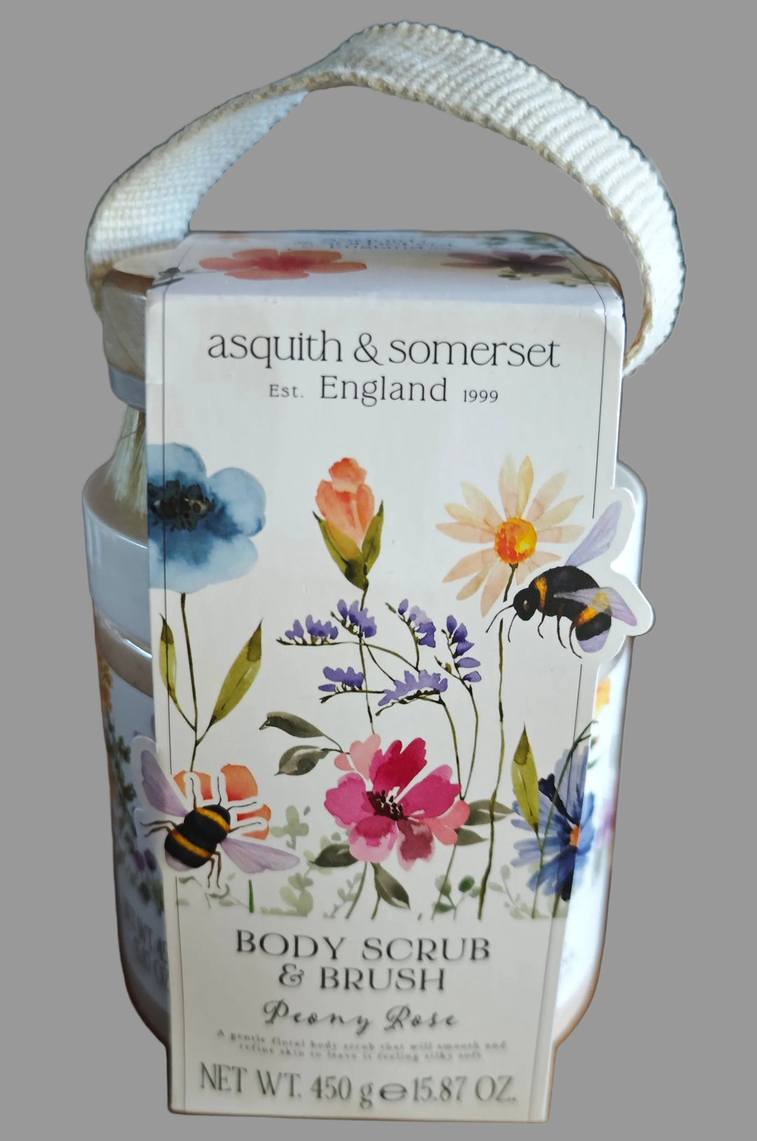 Asquith & Somerset Body Scrub (Körper-Peeling) mit Bürste. "Peony Rose"
