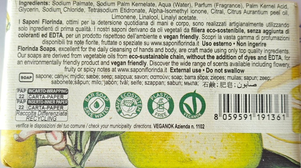 Florinda Sapone vegetale  , 150 gr. Seifenstück "Limone", Inhaltsstoffe