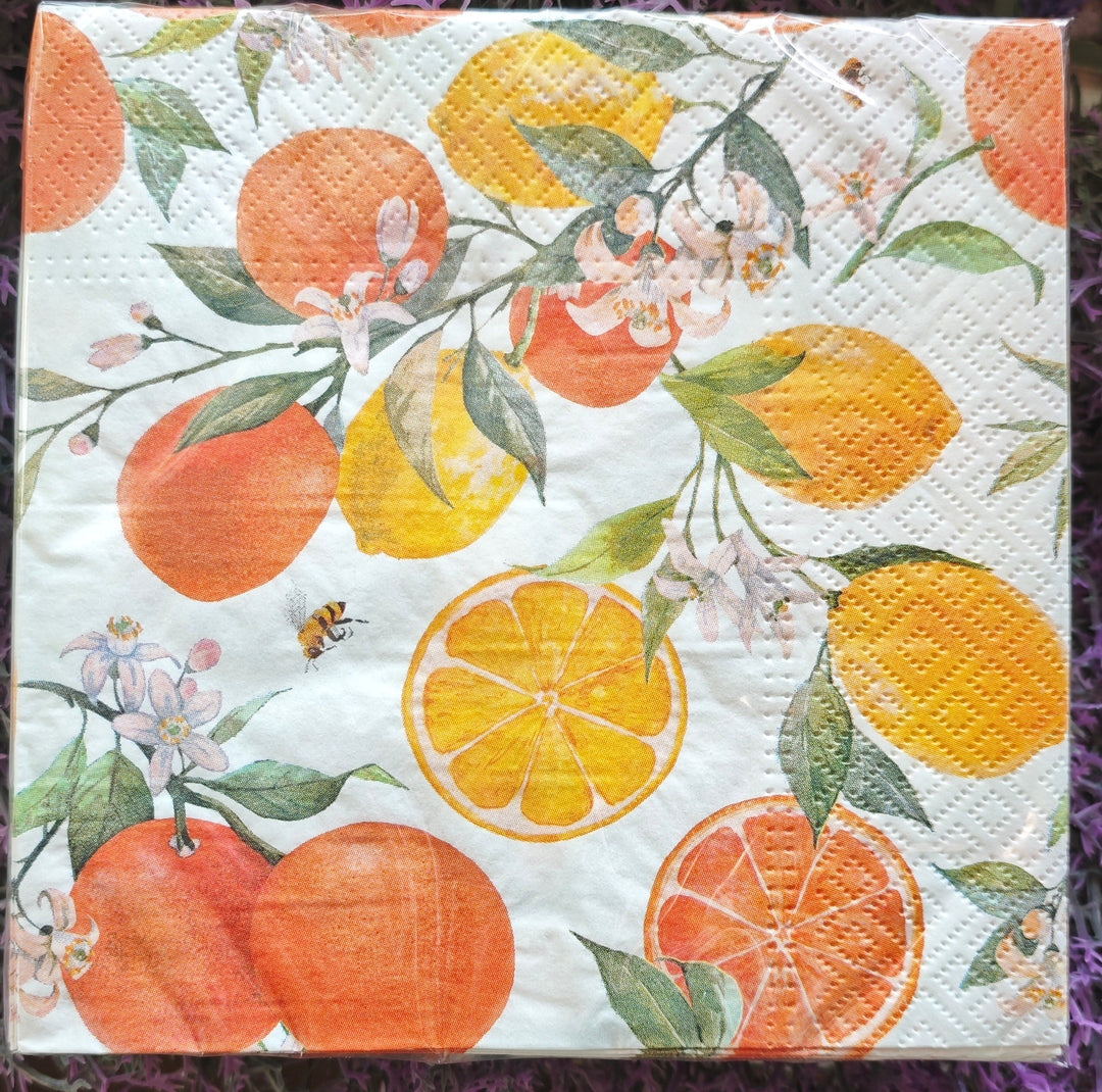 Servietten mit mediterranem Orangen/Zitronen-Motiv