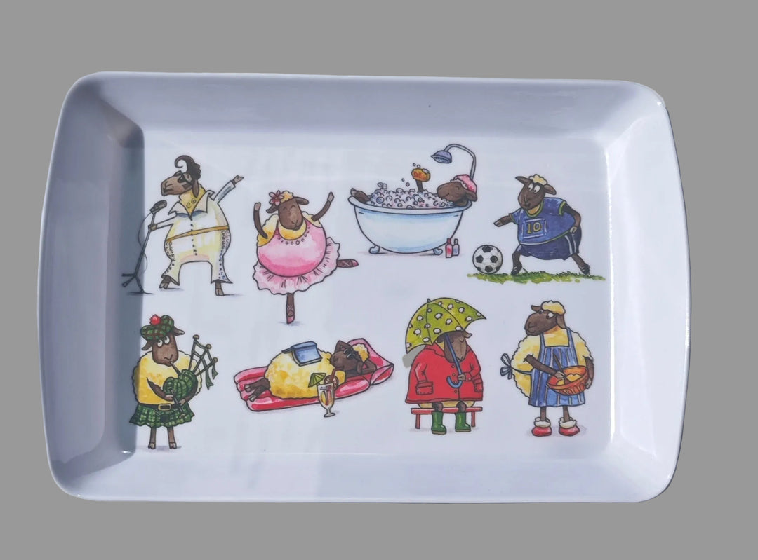 Mini Tablett, mit hohem Rand , mit lustigen Schaf- Motiven