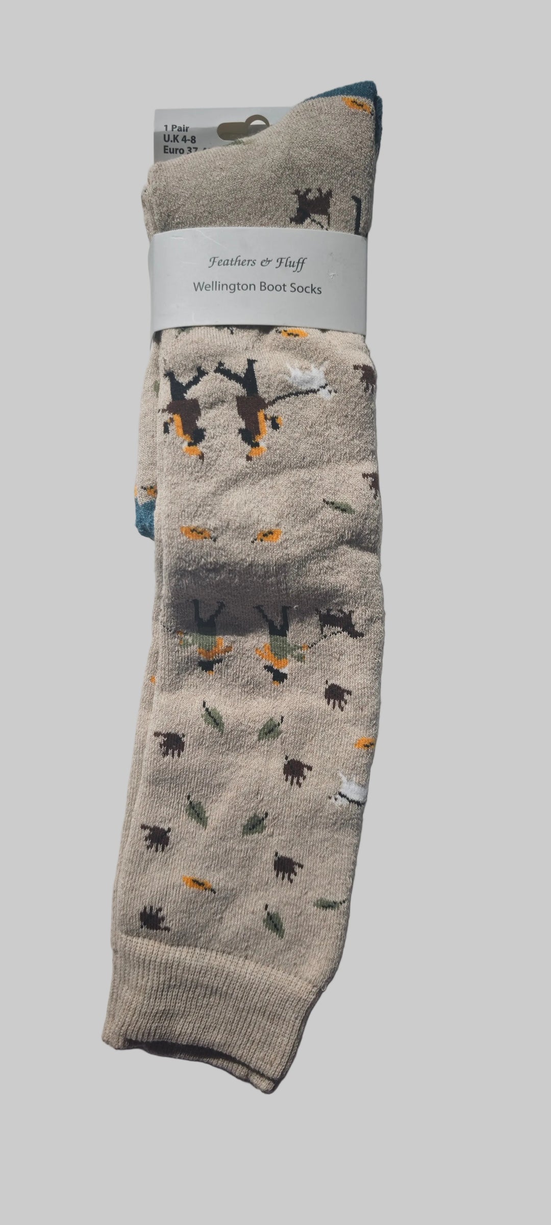 Damensocken für Gummistiefel , beige mit lustigen Hundemotiven. Gr. 37-42