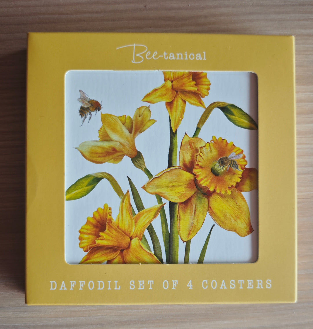 Untersetzer, 4er Set , weiß  mit Blümchen Dekor  "Daffodils" Motiv 2