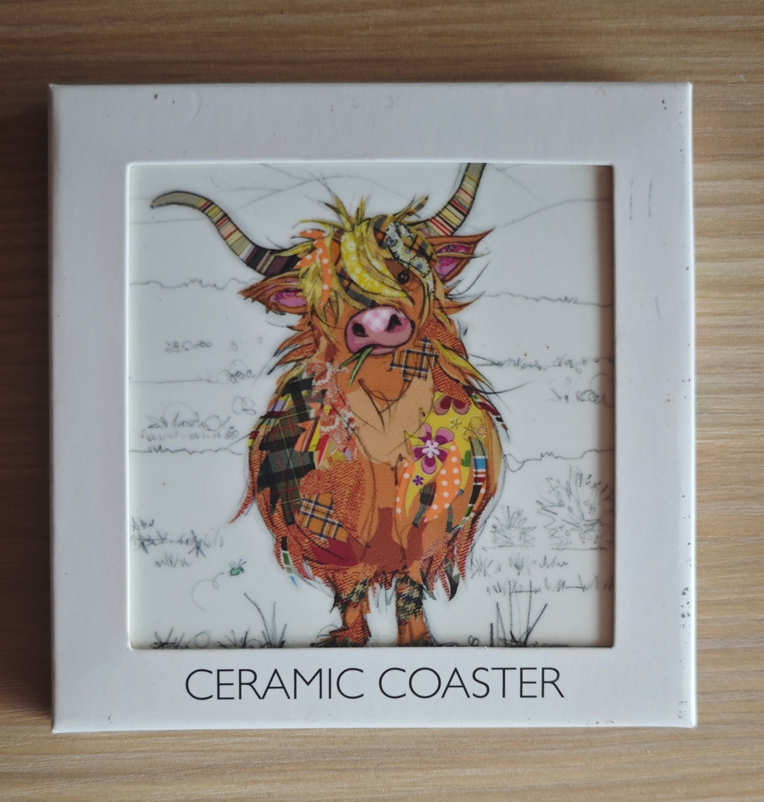 Keramik Untersetzer "Gestresste Highland Cow",