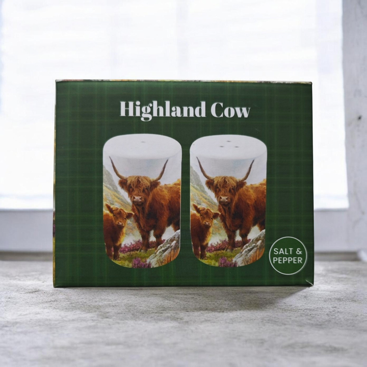 Keramik Salz & Pfeffer streuer mit Highland Cow Motiv
