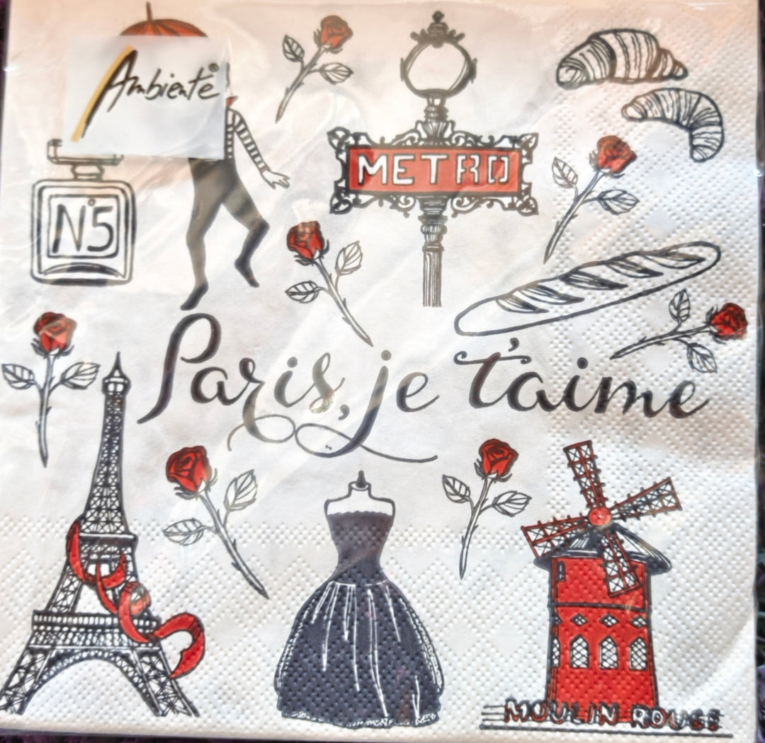 Servietten mit Paris Motiven & Schriftzug