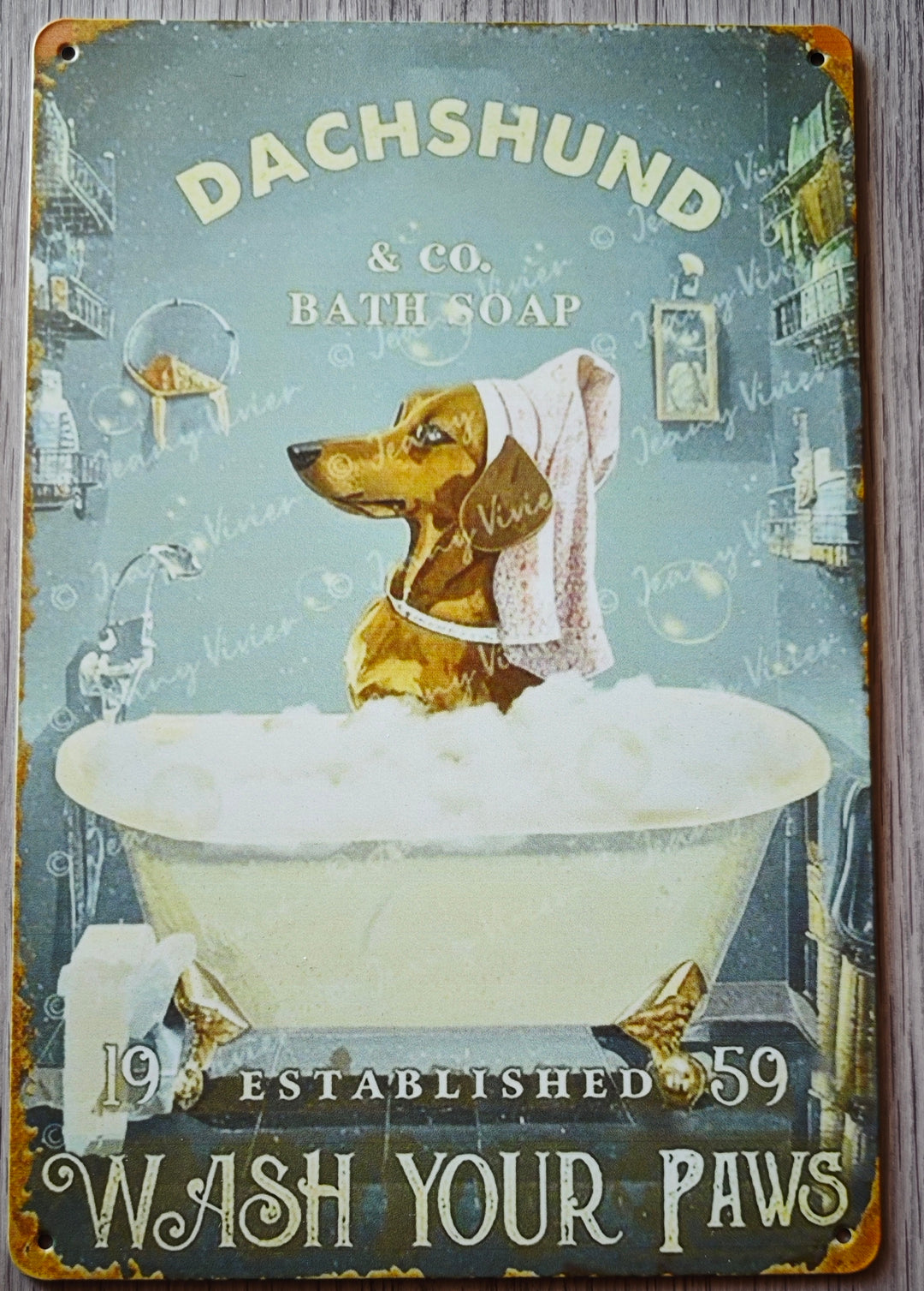 Blechschild
"Süße Dackel-Lady in Badewanne"