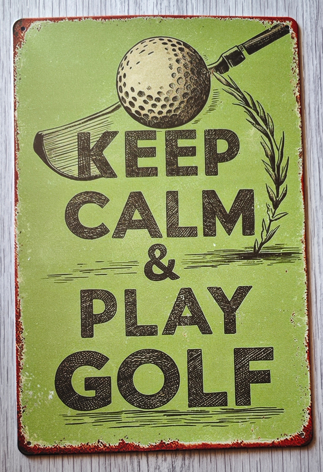 Blechschild , grün "Keep calm and play Golf"