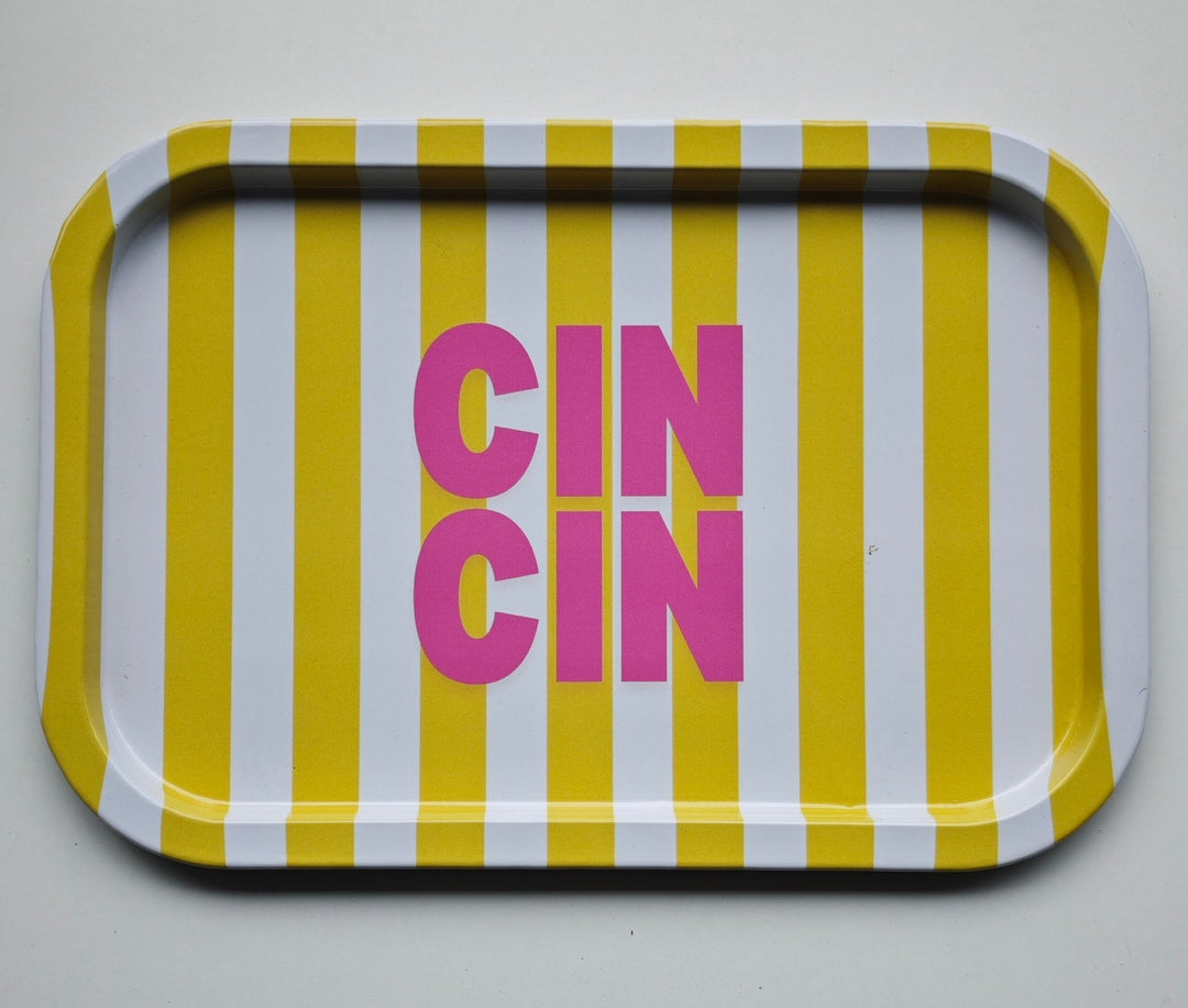 Tablett , Blech
"Cin Cin" gelb/weiß gestreift