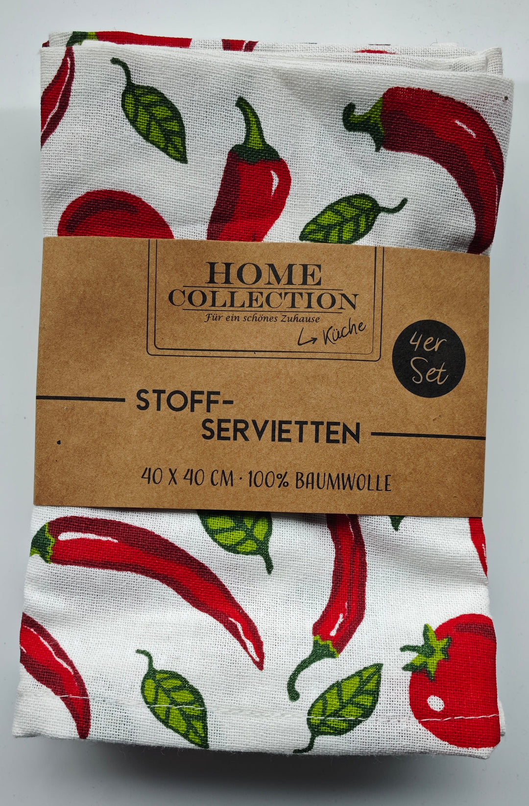 Stoff-Servietten mit Chili-Tomaten Motiven , 4er Set