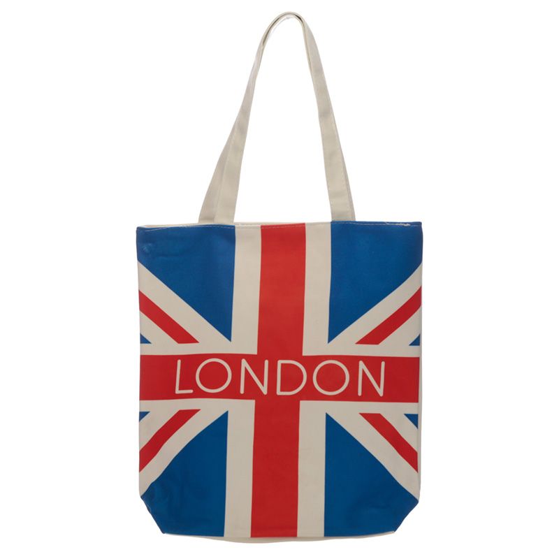 Einkaufstasche, Baumwolltasche mit Reißverschluß und Innenfutter "Union Jack/London "